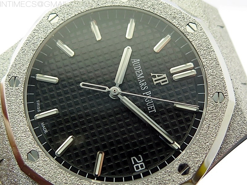 Royal Oak 41mm 15500 Frosted SS APSF 1:1 Best Edition Black Textured Dial on Frosted SS Bracelet SA4302 Super Clone