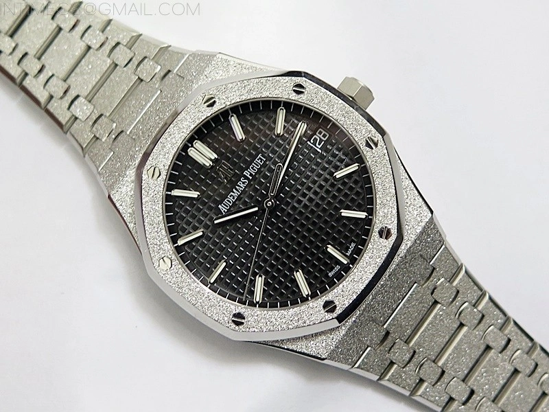 Royal Oak 41mm 15500 Frosted SS APSF 1:1 Best Edition Black Textured Dial on Frosted SS Bracelet SA4302 Super Clone
