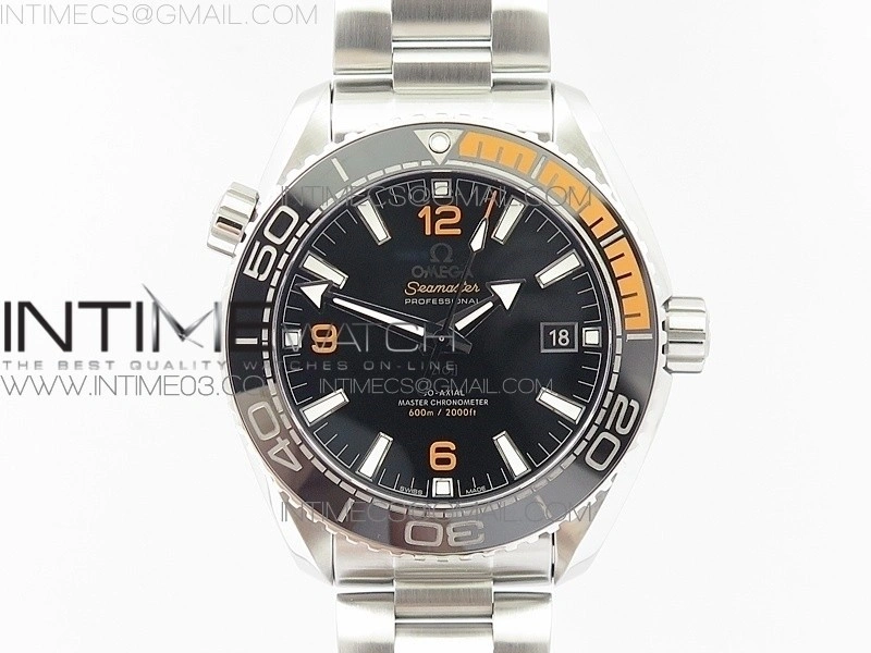 Planet Ocean 43.5mm SS VSF 1:1 Best Edition Black Orange Bezel Black Dial on SS Bracelet A8900 Super Clone