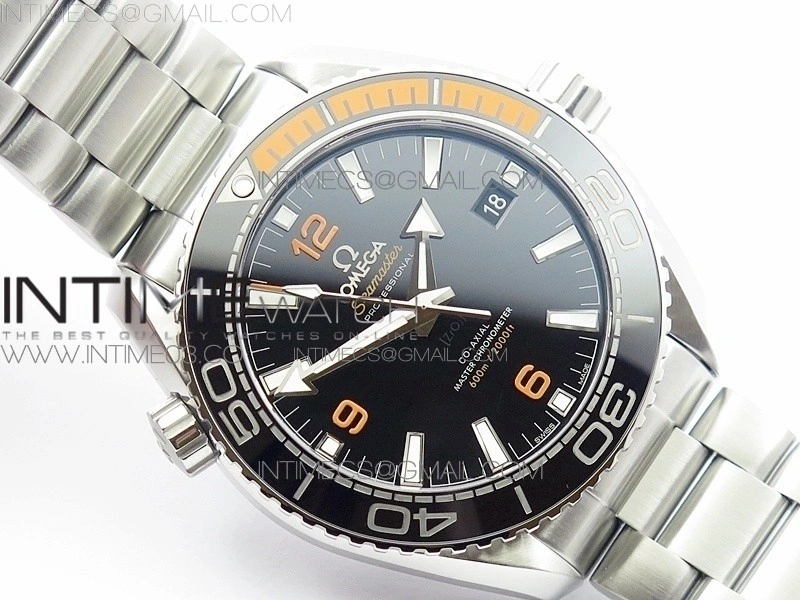 Planet Ocean 43.5mm SS VSF 1:1 Best Edition Black Orange Bezel Black Dial on SS Bracelet A8900 Super Clone
