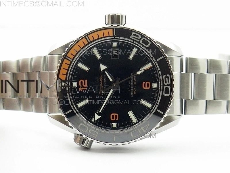 Planet Ocean 43.5mm SS VSF 1:1 Best Edition Black Orange Bezel Black Dial on SS Bracelet A8900 Super Clone
