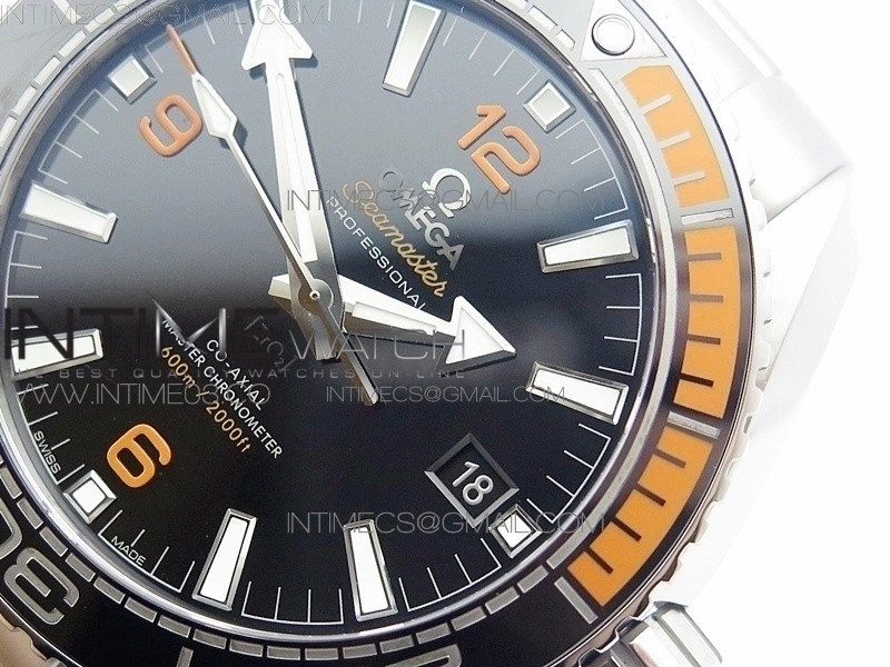 Planet Ocean 43.5mm SS VSF 1:1 Best Edition Black Orange Bezel Black Dial on SS Bracelet A8900 Super Clone