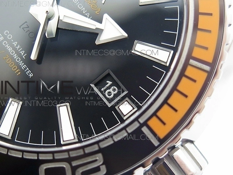 Planet Ocean 43.5mm SS VSF 1:1 Best Edition Black Orange Bezel Black Dial on SS Bracelet A8900 Super Clone