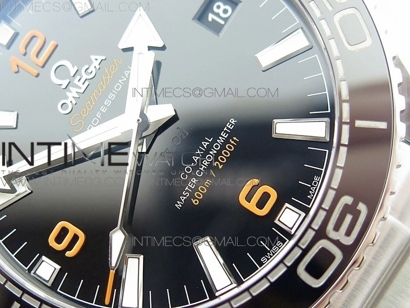Planet Ocean 43.5mm SS VSF 1:1 Best Edition Black Orange Bezel Black Dial on SS Bracelet A8900 Super Clone