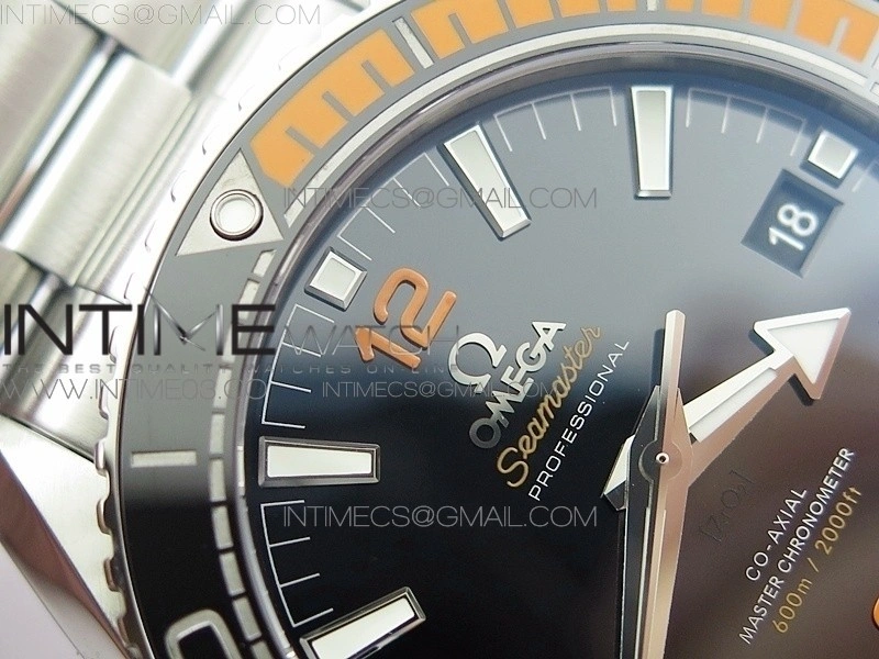 Planet Ocean 43.5mm SS VSF 1:1 Best Edition Black Orange Bezel Black Dial on SS Bracelet A8900 Super Clone
