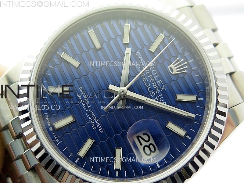 DateJust 36MM 126234 SS APSF 1:1 Best Edition Blue Fluted Dial Sticks Markers on SS Jubilee Bracelet SA3235