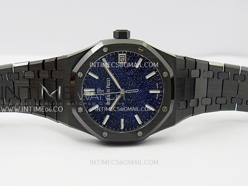 Royal Oak 15500 Black Ceramic APSF 1:1 Best Edition Blue Starry Dial On Black Ceramic Bracelet SA4302 Super Clone