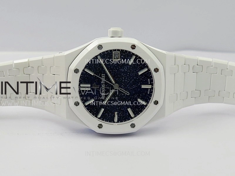 Royal Oak 15500 White Ceramic APSF 1:1 Best Edition Blue Starry Dial On White Ceramic Bracelet SA4302 Super Clone