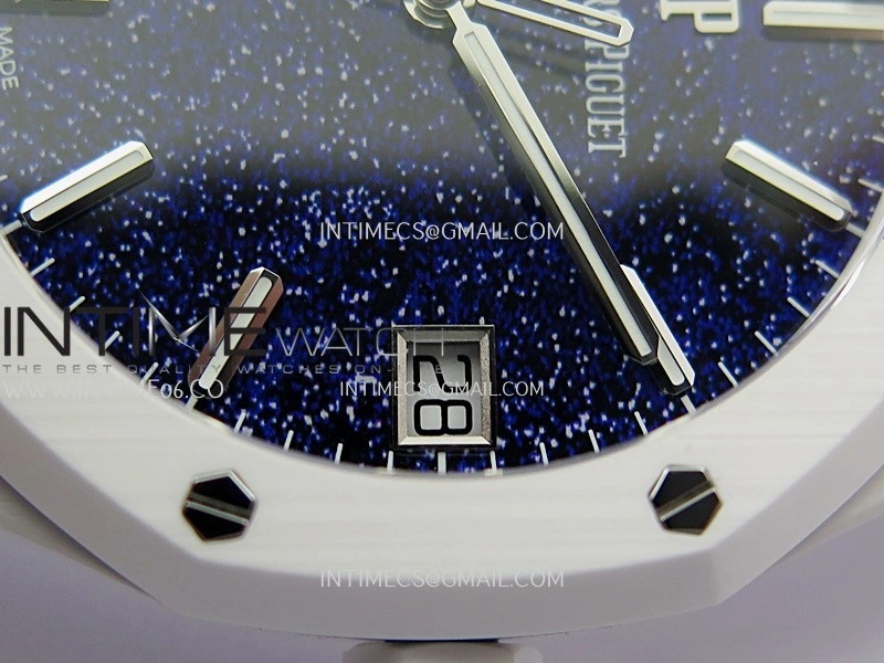 Royal Oak 15500 White Ceramic APSF 1:1 Best Edition Blue Starry Dial On White Ceramic Bracelet SA4302 Super Clone