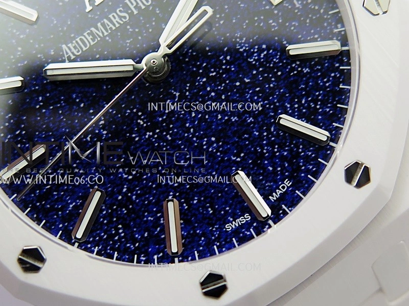 Royal Oak 15500 White Ceramic APSF 1:1 Best Edition Blue Starry Dial On White Ceramic Bracelet SA4302 Super Clone