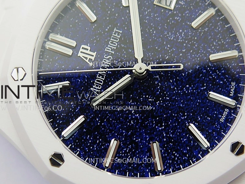 Royal Oak 15500 White Ceramic APSF 1:1 Best Edition Blue Starry Dial On White Ceramic Bracelet SA4302 Super Clone