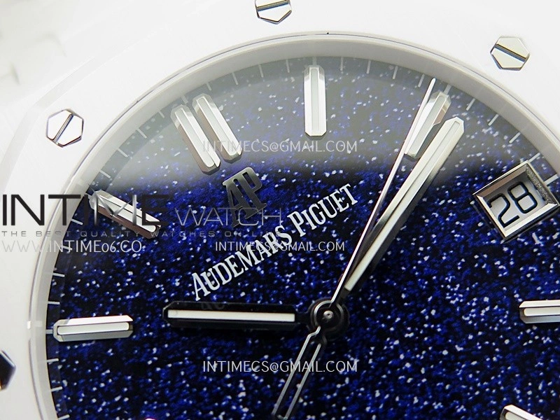 Royal Oak 15500 White Ceramic APSF 1:1 Best Edition Blue Starry Dial On White Ceramic Bracelet SA4302 Super Clone