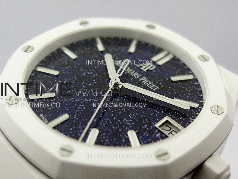 Royal Oak 15500 White Ceramic APSF 1:1 Best Edition Blue Starry Dial On White Ceramic Bracelet SA4302 Super Clone