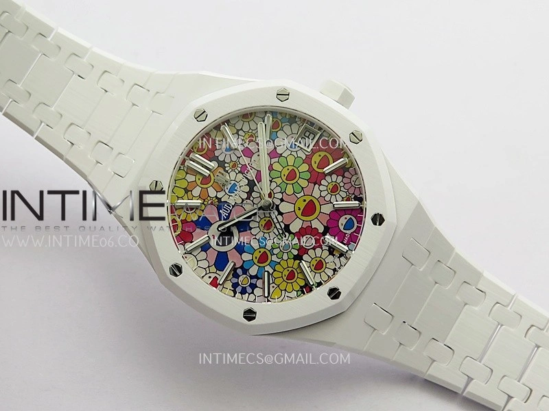 Royal Oak 15500 White Ceramic APSF 1:1 Best Edition Celebration Dial On White Ceramic Bracelet SA4302 Super Clone