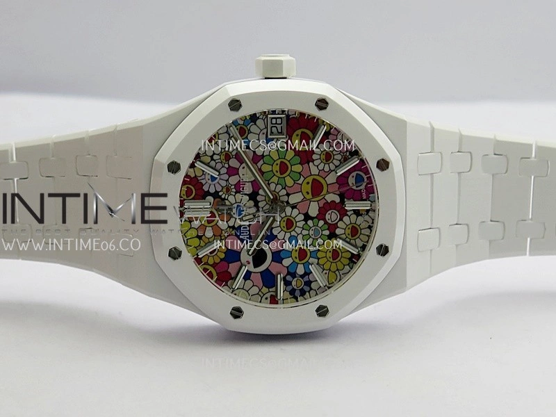 Royal Oak 15500 White Ceramic APSF 1:1 Best Edition Celebration Dial On White Ceramic Bracelet SA4302 Super Clone