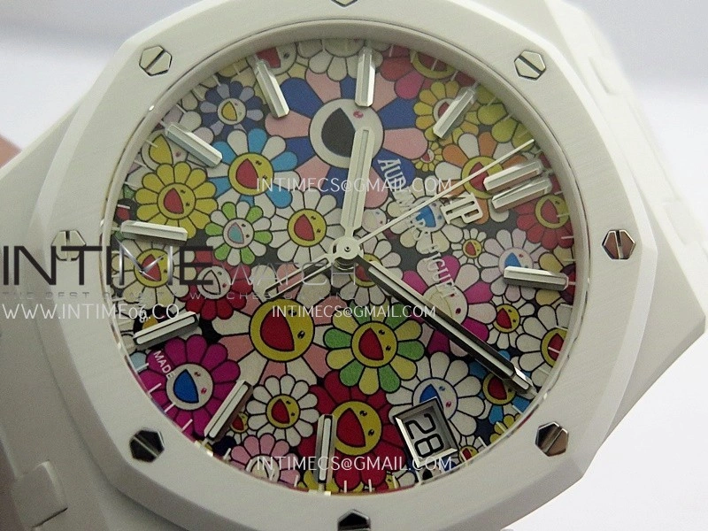Royal Oak 15500 White Ceramic APSF 1:1 Best Edition Celebration Dial On White Ceramic Bracelet SA4302 Super Clone