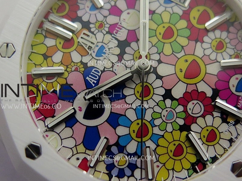 Royal Oak 15500 White Ceramic APSF 1:1 Best Edition Celebration Dial On White Ceramic Bracelet SA4302 Super Clone