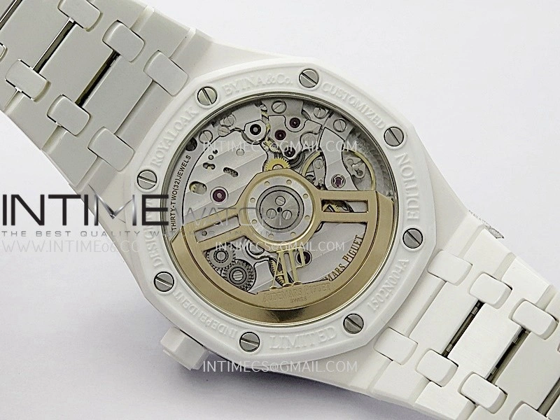 Royal Oak 15500 White Ceramic APSF 1:1 Best Edition Celebration Dial On White Ceramic Bracelet SA4302 Super Clone