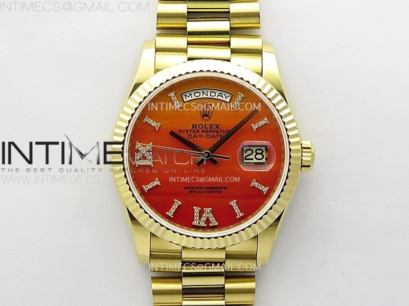 Day Date 36mm Gain Weight YG tungsten APSF 1:1 Best Edition Red Dial Diamond Roman Markers on SS President Bracelet A3255