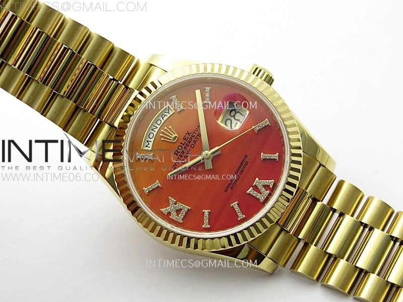 Day Date 36mm Gain Weight YG tungsten APSF 1:1 Best Edition Red Dial Diamond Roman Markers on SS President Bracelet A3255