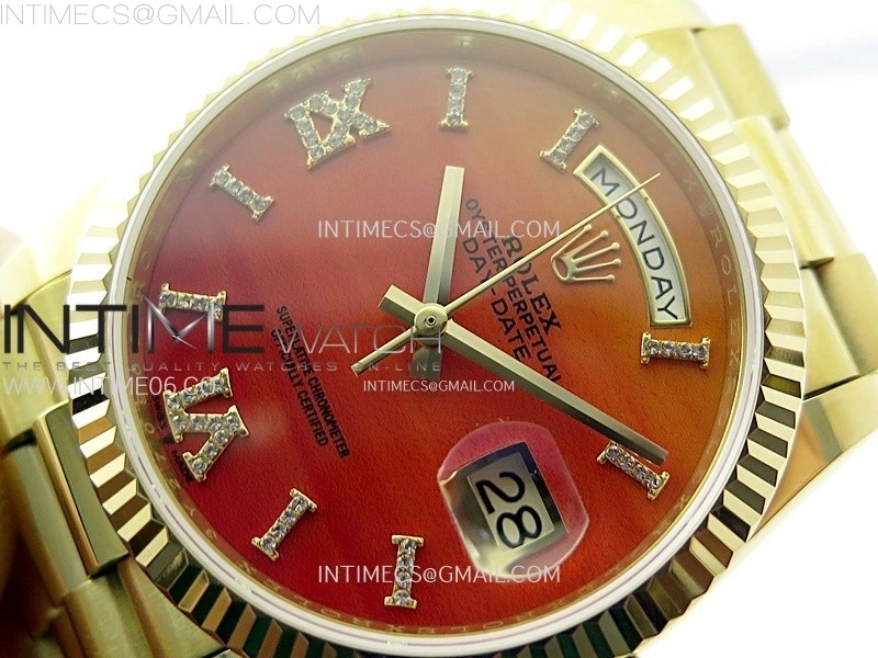 Day Date 36mm Gain Weight YG tungsten APSF 1:1 Best Edition Red Dial Diamond Roman Markers on SS President Bracelet A3255