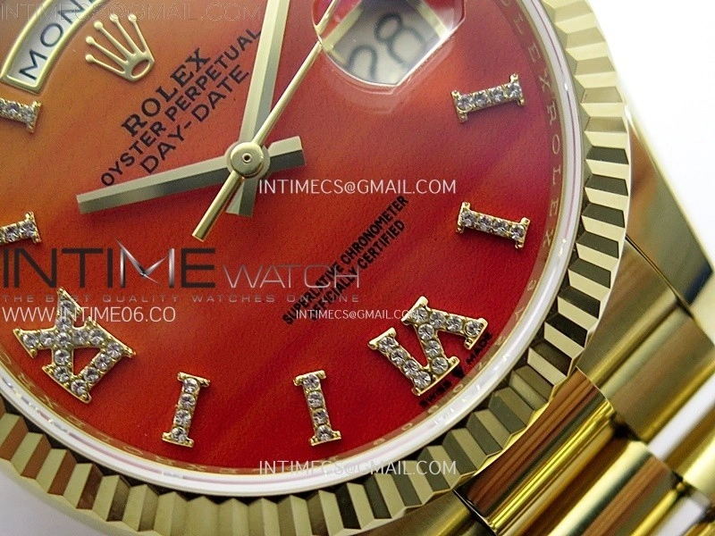 Day Date 36mm Gain Weight YG tungsten APSF 1:1 Best Edition Red Dial Diamond Roman Markers on SS President Bracelet A3255