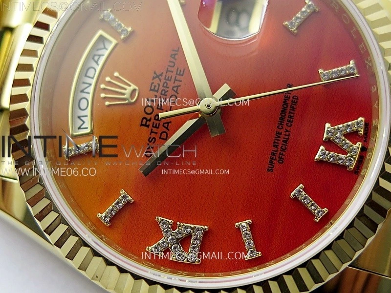 Day Date 36mm Gain Weight YG tungsten APSF 1:1 Best Edition Red Dial Diamond Roman Markers on SS President Bracelet A3255
