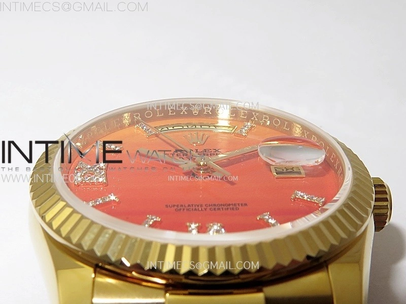 Day Date 36mm Gain Weight YG tungsten APSF 1:1 Best Edition Red Dial Diamond Roman Markers on SS President Bracelet A3255