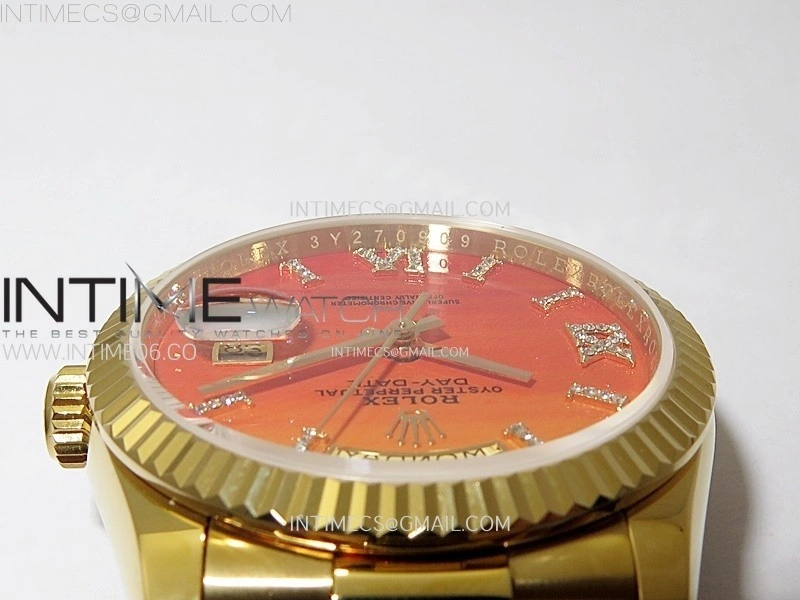 Day Date 36mm Gain Weight YG tungsten APSF 1:1 Best Edition Red Dial Diamond Roman Markers on SS President Bracelet A3255