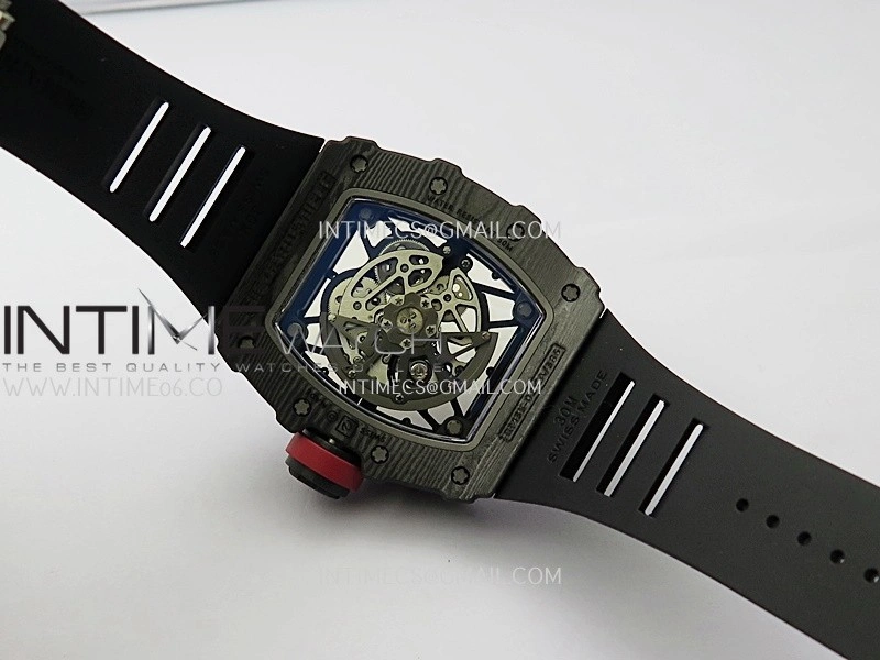 RM035-02 Real Black NTPT APSF 1:1 Best Edition Skeleton Dial On Black Rubber Strap Dandong Super Clone RMAL1