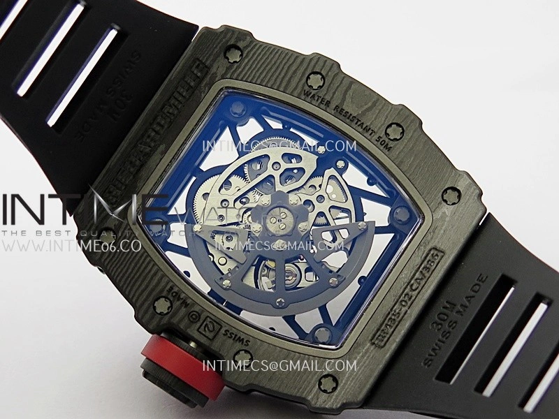 RM035-02 Real Black NTPT APSF 1:1 Best Edition Skeleton Dial On Black Rubber Strap Dandong Super Clone RMAL1