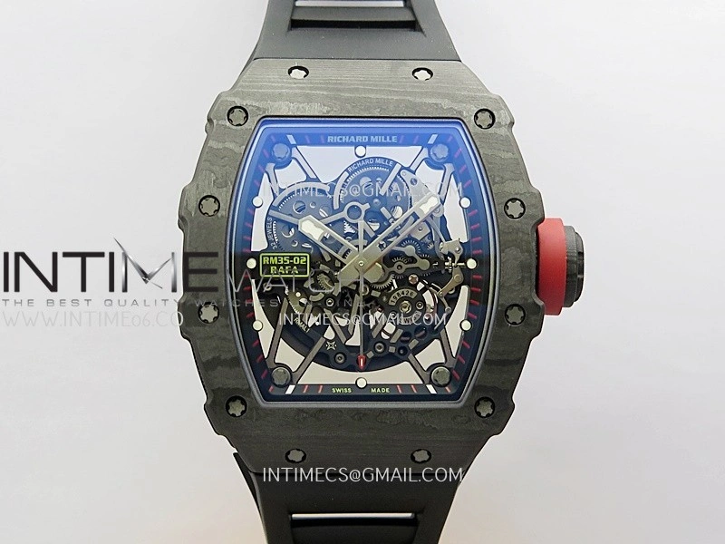 RM035-02 Real Black NTPT APSF 1:1 Best Edition Skeleton Dial On Black Rubber Strap Dandong Super Clone RMAL1