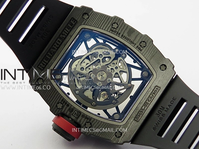 RM035-02 Real Black NTPT APSF 1:1 Best Edition Skeleton Dial On Black Rubber Strap Dandong Super Clone RMAL1