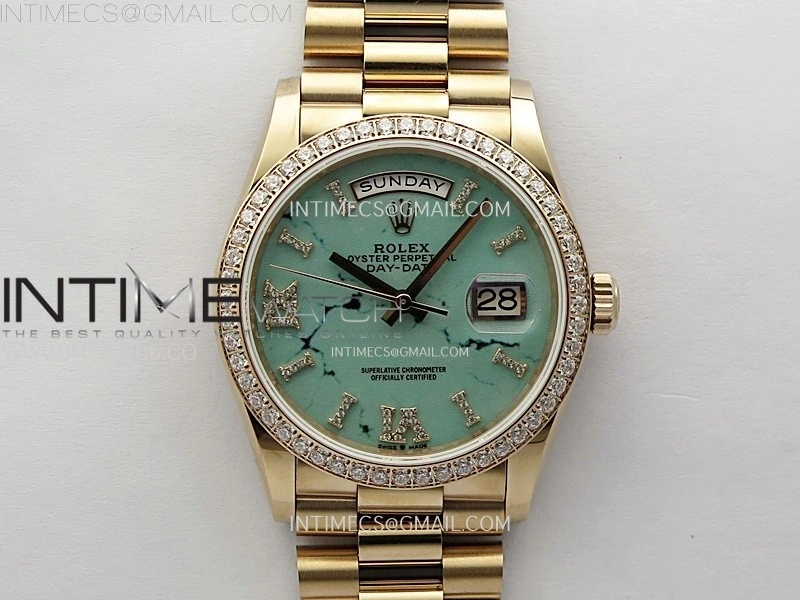Day Date 36mm Gain Weight RG tungsten APSF 1:1 Best Edition Turquoise Dial Diamond Markers on SS President Bracelet A3255