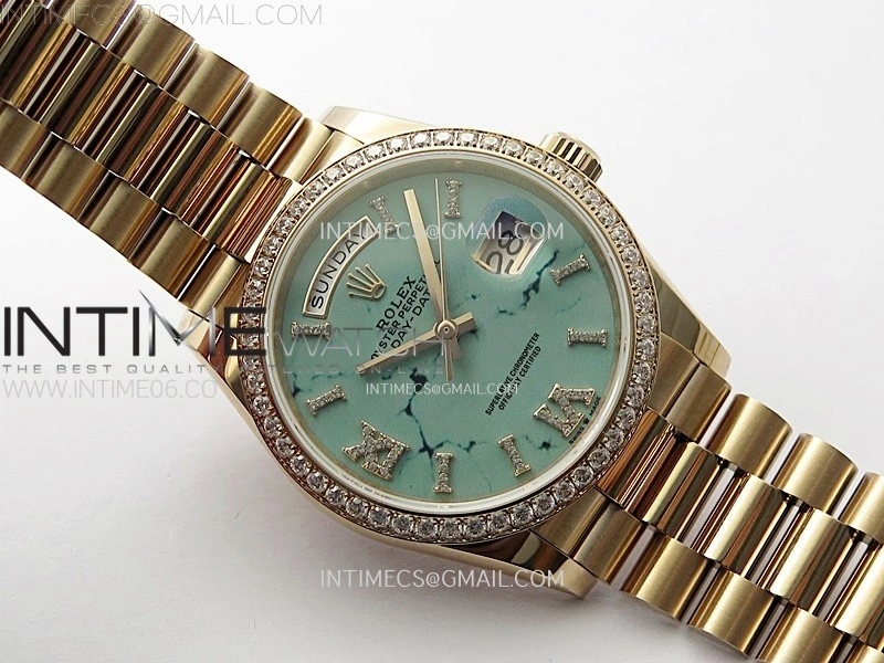 Day Date 36mm Gain Weight RG tungsten APSF 1:1 Best Edition Turquoise Dial Diamond Markers on SS President Bracelet A3255