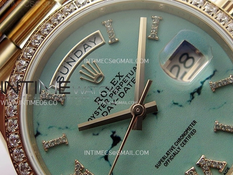 Day Date 36mm Gain Weight RG tungsten APSF 1:1 Best Edition Turquoise Dial Diamond Markers on SS President Bracelet A3255