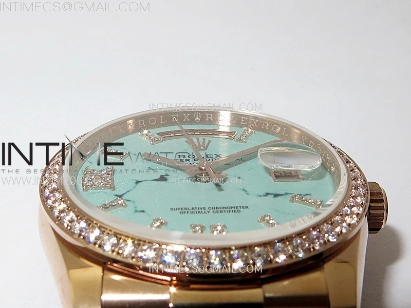 Day Date 36mm Gain Weight RG tungsten APSF 1:1 Best Edition Turquoise Dial Diamond Markers on SS President Bracelet A3255