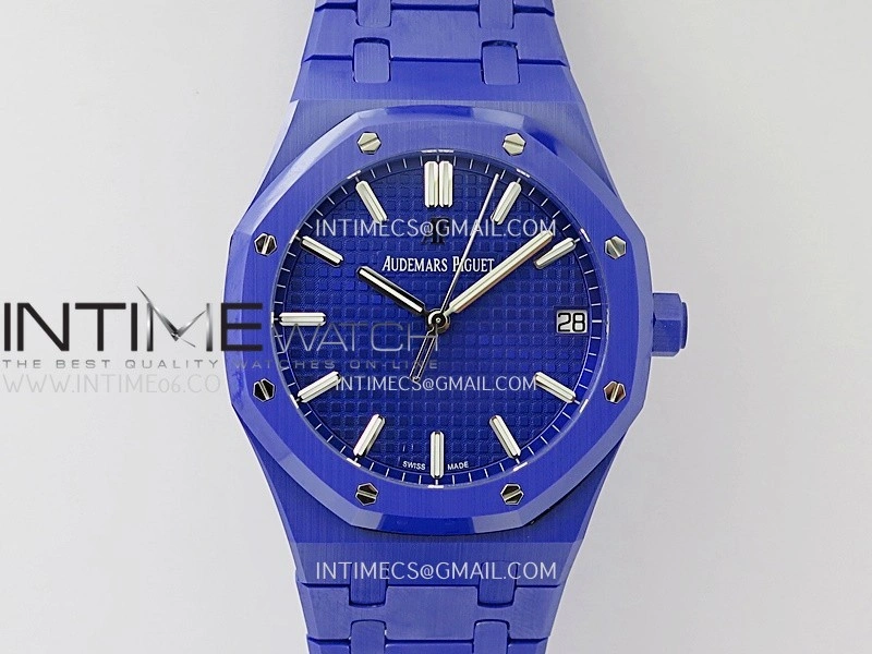 Royal Oak 15500 Blue Ceramic APSF 1:1 Best Edition Vibrant Blue Dial On Blue Ceramic Bracelet SA4302 Super Clone
