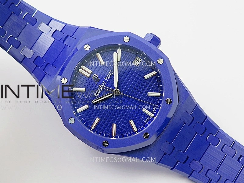 Royal Oak 15500 Blue Ceramic APSF 1:1 Best Edition Vibrant Blue Dial On Blue Ceramic Bracelet SA4302 Super Clone