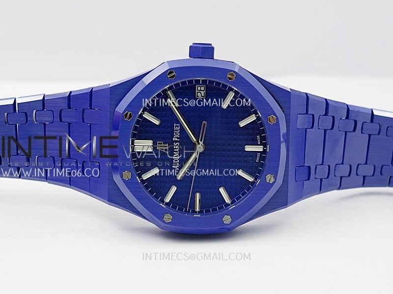Royal Oak 15500 Blue Ceramic APSF 1:1 Best Edition Vibrant Blue Dial On Blue Ceramic Bracelet SA4302 Super Clone
