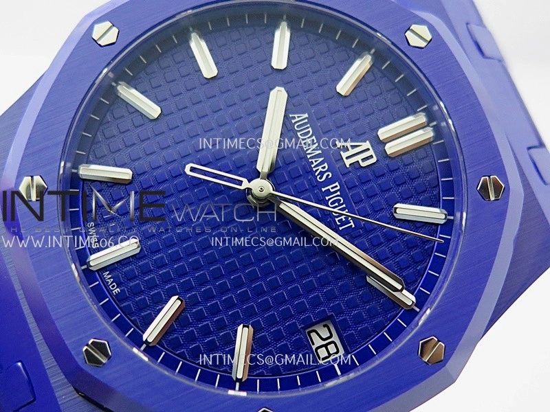 Royal Oak 15500 Blue Ceramic APSF 1:1 Best Edition Vibrant Blue Dial On Blue Ceramic Bracelet SA4302 Super Clone