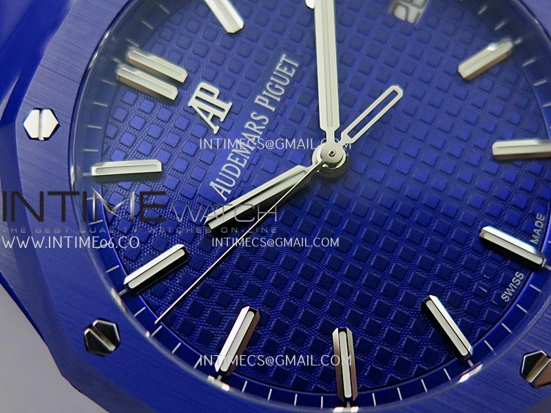Royal Oak 15500 Blue Ceramic APSF 1:1 Best Edition Vibrant Blue Dial On Blue Ceramic Bracelet SA4302 Super Clone