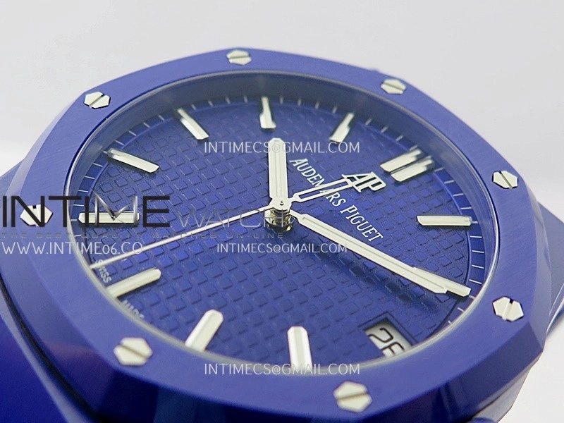 Royal Oak 15500 Blue Ceramic APSF 1:1 Best Edition Vibrant Blue Dial On Blue Ceramic Bracelet SA4302 Super Clone