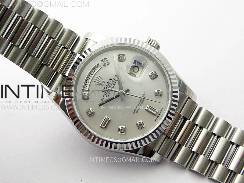 Day Date 36mm Gain Weight SS tungsten APSF 1:1 Best Edition White MOP Dial Diamond Markers on SS President Bracelet A3255