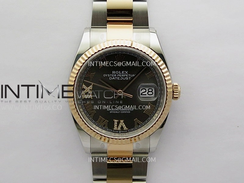 DateJust 126233 36mm 904L SS RG AR+F 1:1 Best Edition Gray Dial Roman Diamond Marker On Oyster Bracelet DD3235
