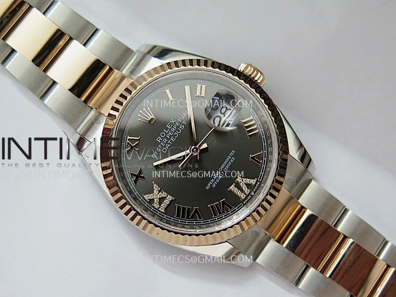 DateJust 126233 36mm 904L SS RG AR+F 1:1 Best Edition Gray Dial Roman Diamond Marker On Oyster Bracelet DD3235