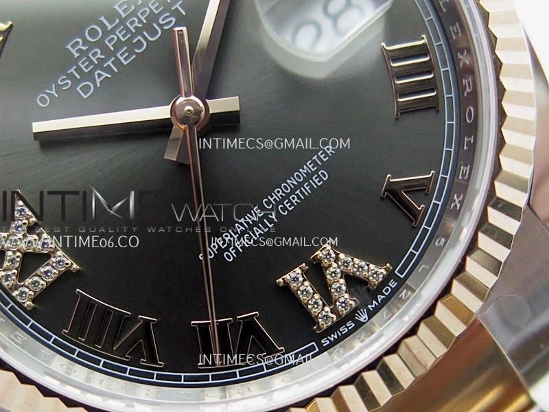 DateJust 126233 36mm 904L SS RG AR+F 1:1 Best Edition Gray Dial Roman Diamond Marker On Oyster Bracelet DD3235