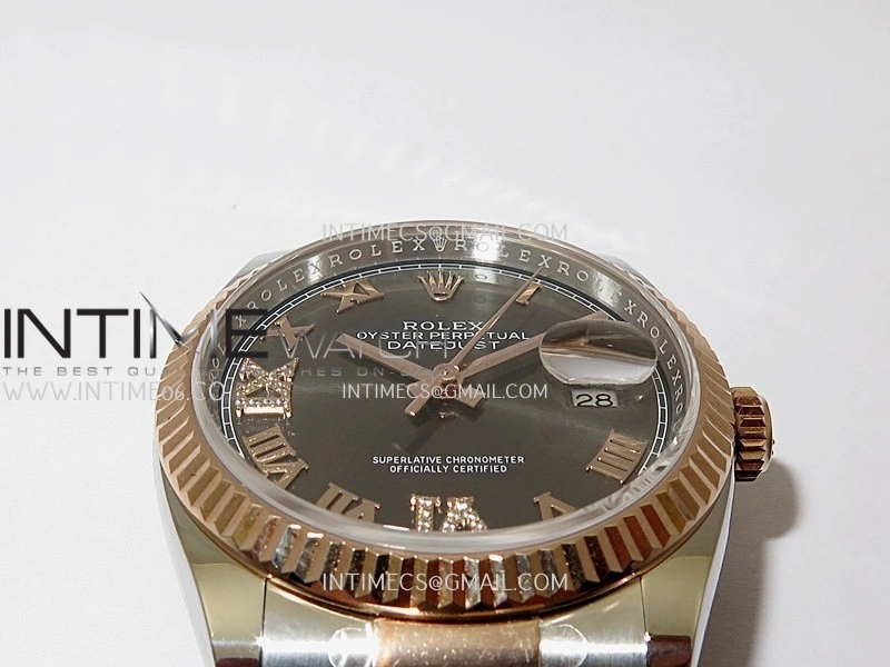 DateJust 126233 36mm 904L SS RG AR+F 1:1 Best Edition Gray Dial Roman Diamond Marker On Oyster Bracelet DD3235