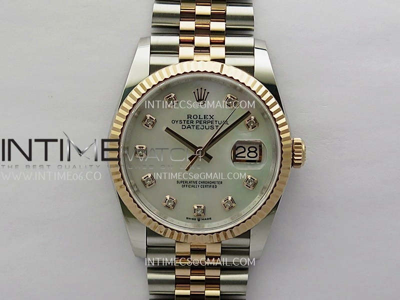DateJust 126233 36mm 904L SS RG AR+F 1:1 Best Edition White MOP Dial Diamond Marker On Jubilee Bracelet DD3235