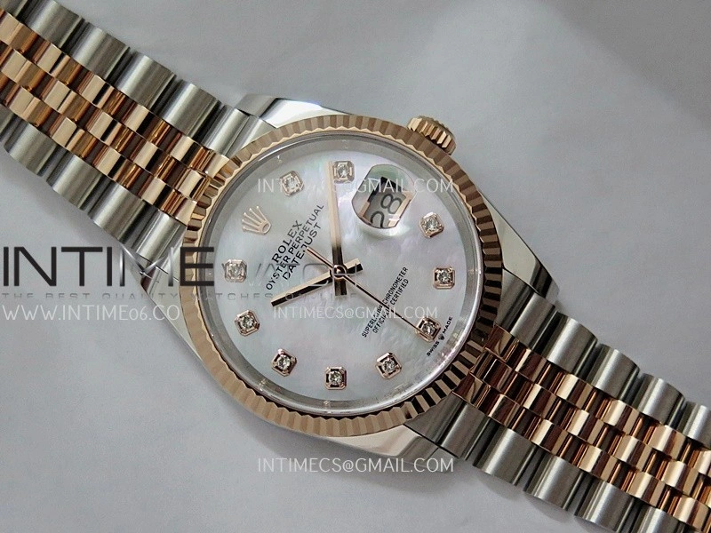 DateJust 126233 36mm 904L SS RG AR+F 1:1 Best Edition White MOP Dial Diamond Marker On Jubilee Bracelet DD3235